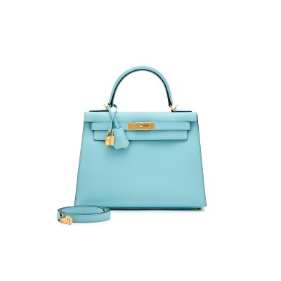 HERMÈS EPSOM KELLY SELLIER 28 BLUE ZEPHYR GOLD HARDWARE (28*22*10cm) 